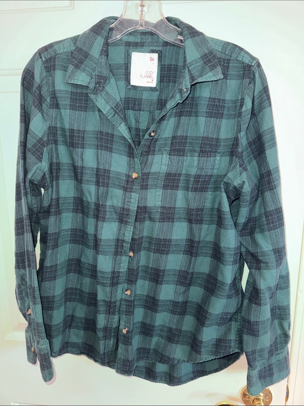 SO Button-Down Plaid Shirt - Green and Black